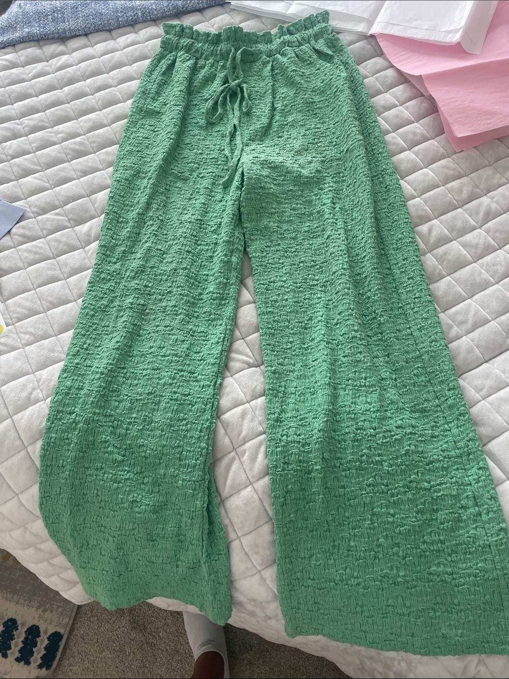 easel Mint Green Crinkled Drawstring Pants